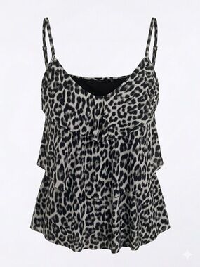 Aqua Green Leopard Print Adjustable Strap Swim Top Size L